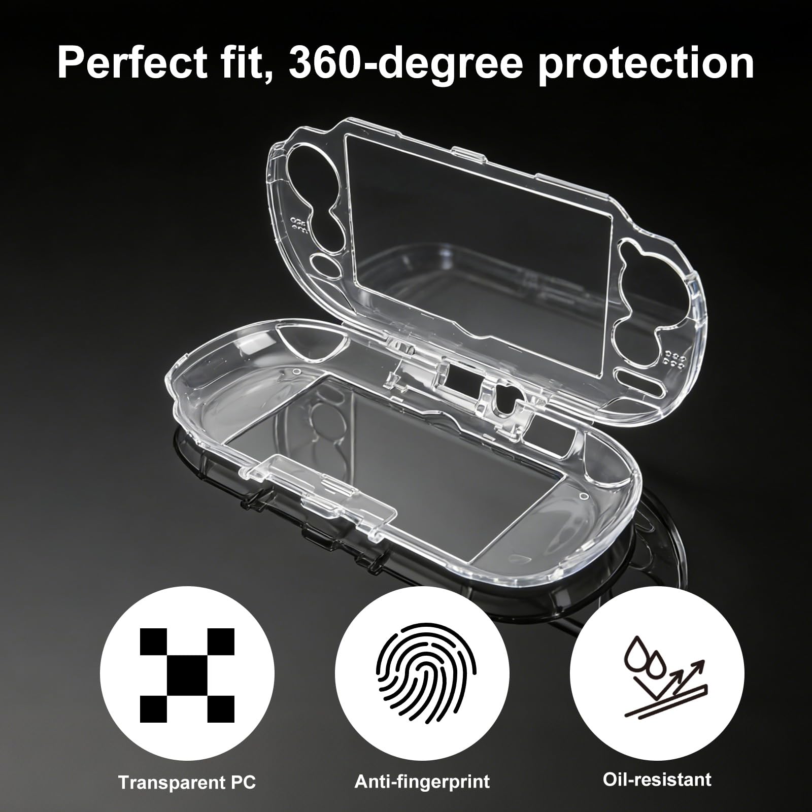 Clear Crystal Hard Shell Case Set for Sony PS Vita PSV 1000 PCH-1000 Game Console, Clear Protective Case with Tempered Glass Protective Films & Joystick Caps for Retro Game Enthusiasts - 2