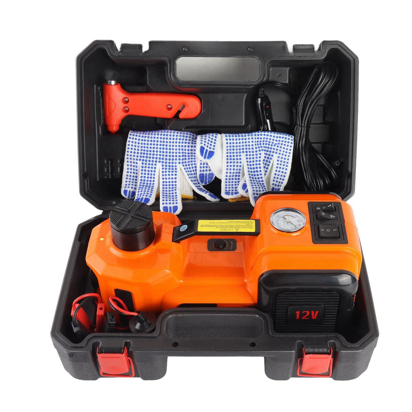 Gato Hidráulico Eléctrico 5 Toneladas, Kit Ruedas 12V con Maletín Plástico, Equipo Asistencia Carretera con Linterna LED, Rango Elevación 135-360mm