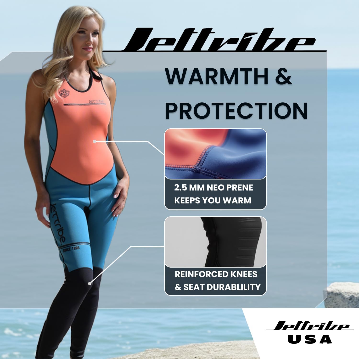 Women's Jet Ski Wetsuit Sleeveless John | Jettribe Team Rider Series | 2.5mm Stretch Neoprene with Reinforced Knee Panels