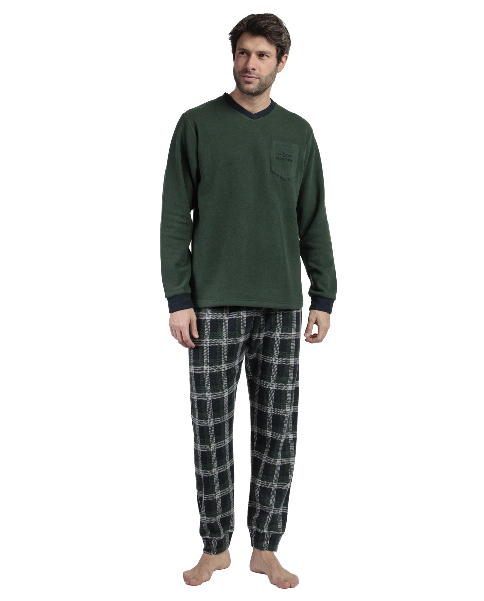 ADMAS magnific Pijama Manga Larga Pico smeraldo para Hombre
