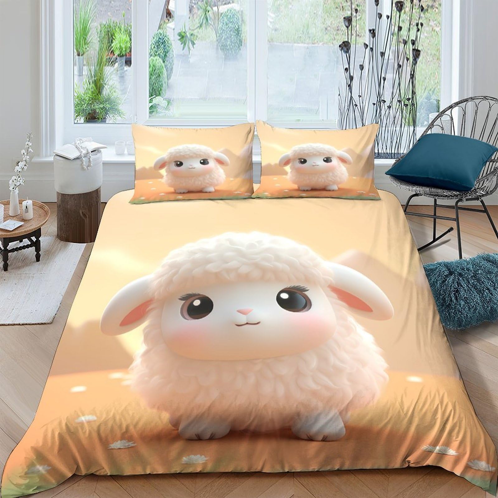 Ctjqhvkz Style-4 3D Printed Cute Lamb Fitted Sheet Microfiber Soft Peach Tone Sheep Bed Cover Anti-Slip Washable For Bedroom Guestroom Decor Single（135X200cm）