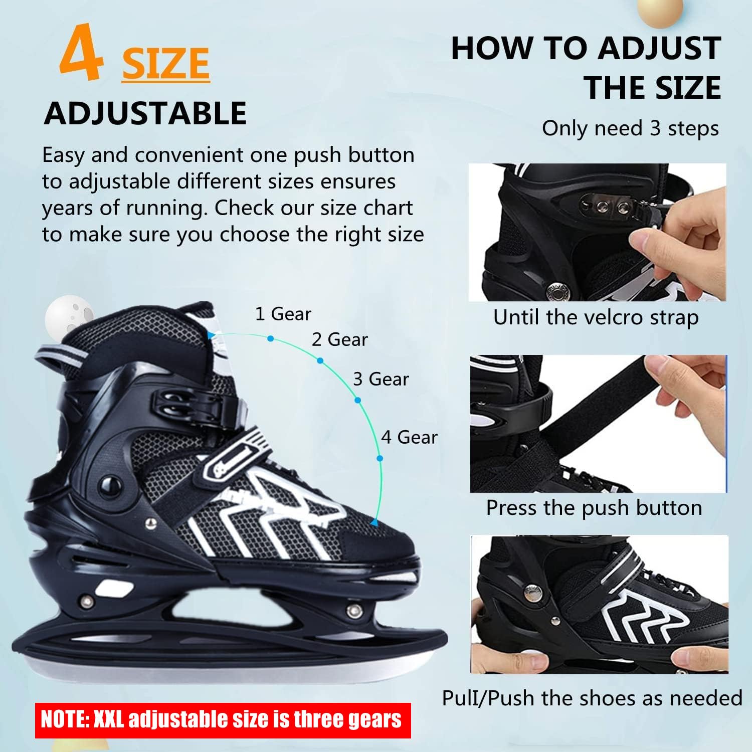 JGMLZK Ice Skates,Boys Hockey Skates,Skates with Adjustable 4 Sizes for Boys Girls Youth Men Women and Beginners (Black Silver - Image 4