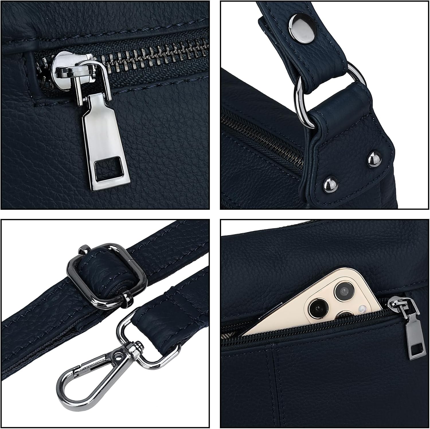 YALUXE Genuine Leather Shoulder Bag Handbag Purse with Multiple Zip Pockets for Women - Image 6