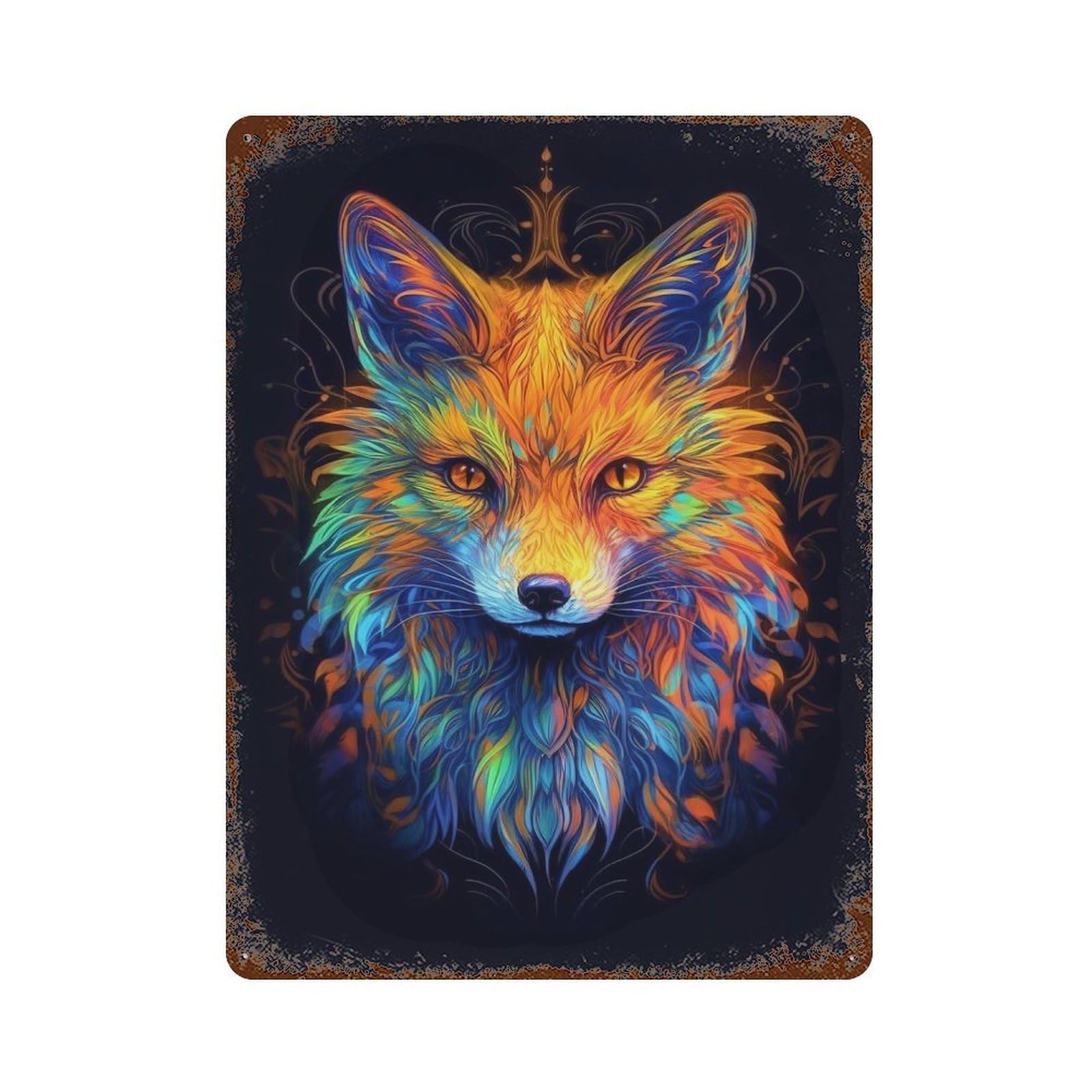 Decorative Tin Sign with Red Fox Potrait Abstract Design 15.7"x11.8", for Garage, Bar And Workshop Decor, Farmhouse Wall Decor