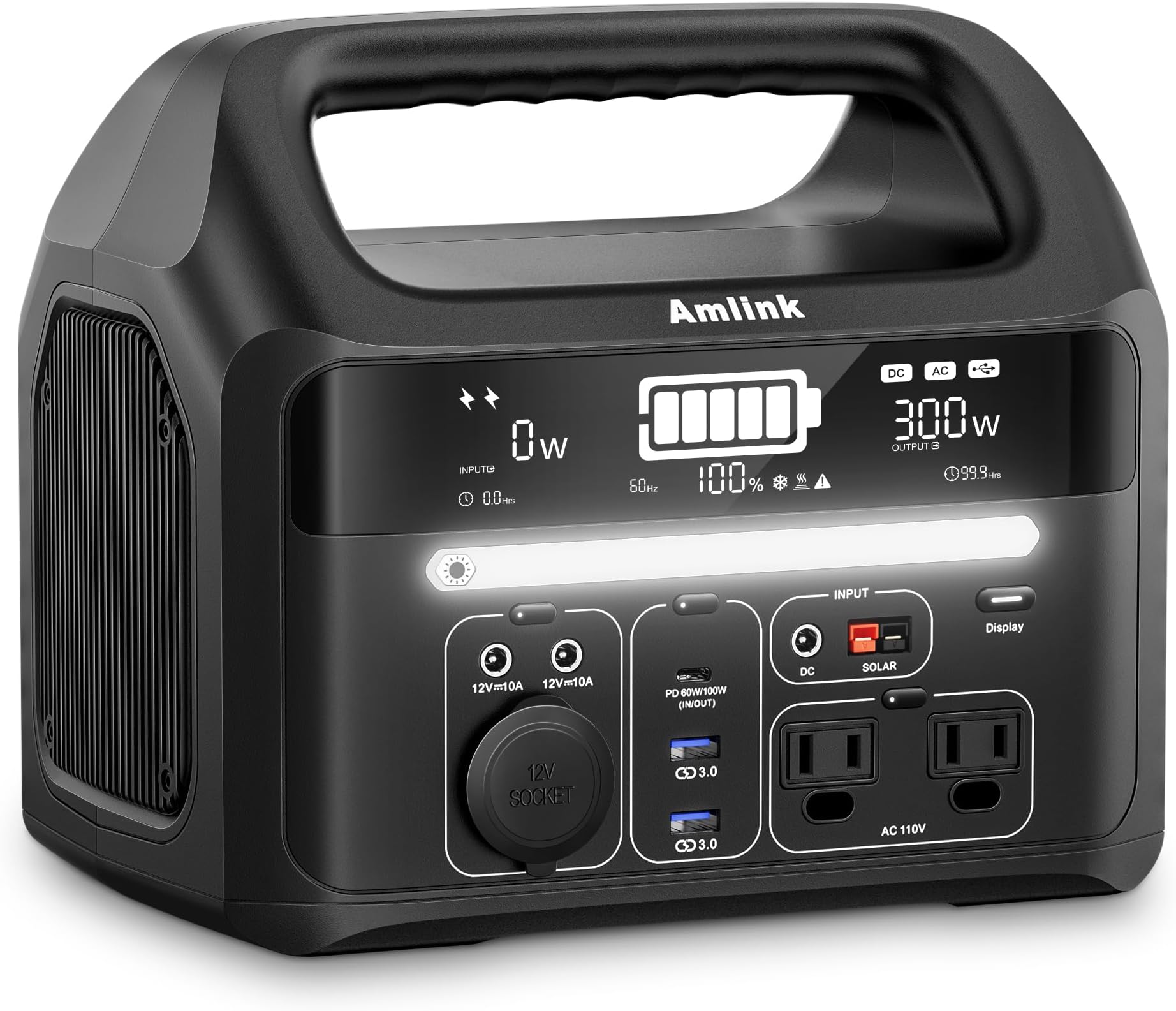 Portable Power Station for Camping 300W 299Wh LiFePO4 Battery Powered Generator, 2 Up to 300W AC Outlets 100W USB C and PD Total 8 Output Ports, Home Battery Backup for Outdoor 93600mAh with LED Light