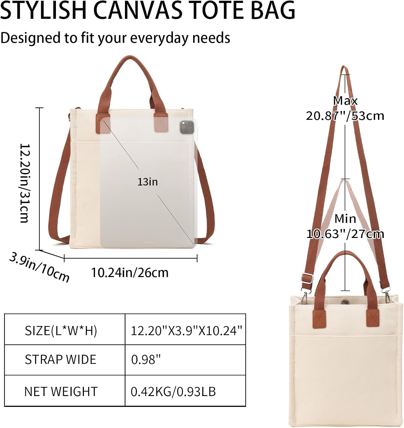 Tote Bag for Women Canvas Tote Purse with Pockets Top Handle Crossbody Bags Satchel Shoulder for Travel Work - Image 4