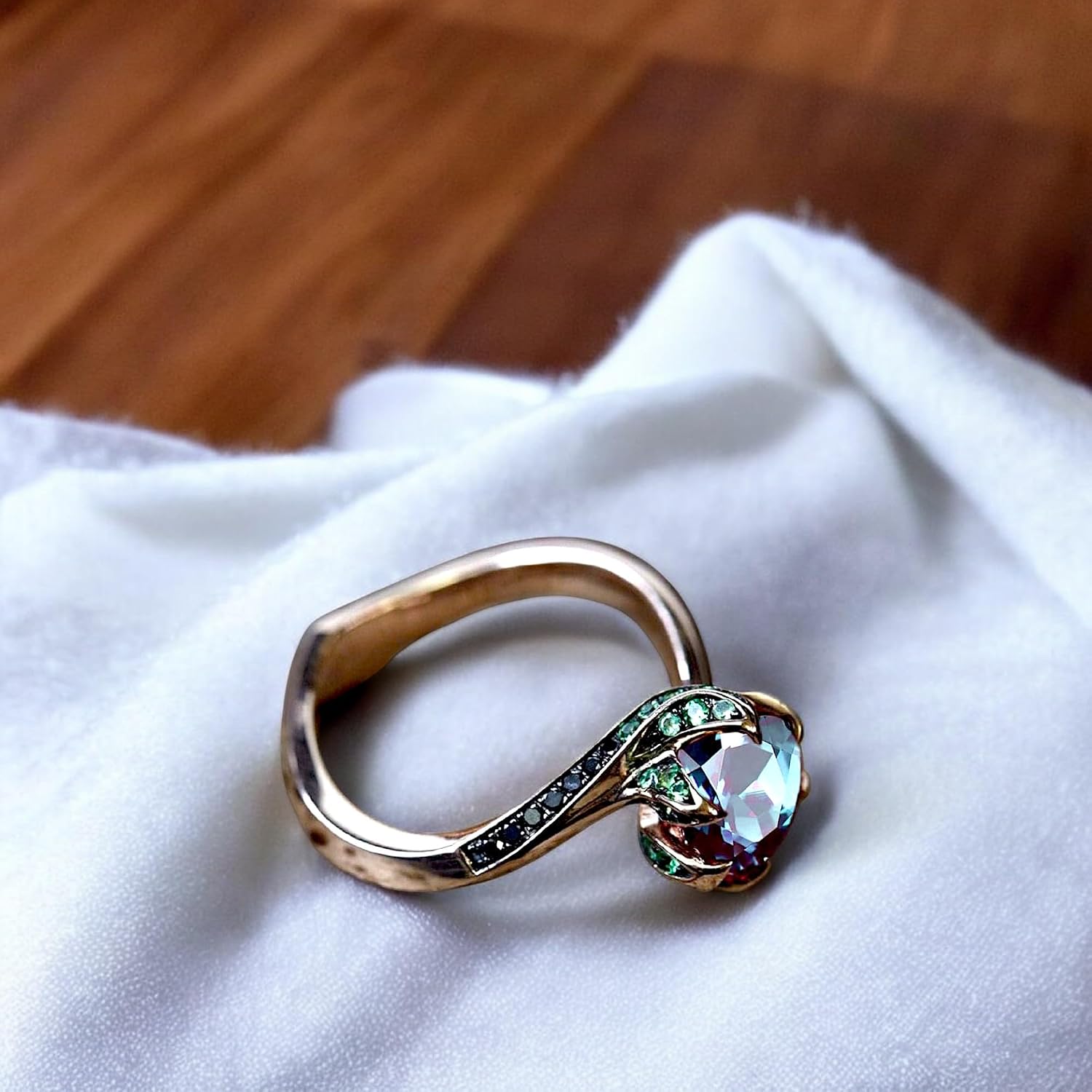 Vintage Rose Gold Alexandrite Engagement Ring - Color Changing Emerald Cut Gemstone, Unique Promise Ring for Her