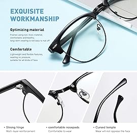 AOMASTE Blue Light Blocking Glasses Vintage Half Frame UV Clear Lens Anti Eyestrain Computer Gaming Glasses for Women Men(P52)