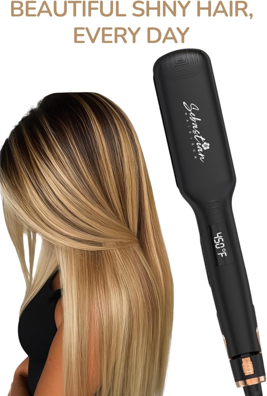 Flat Iron Hair Straightener Wide- Titanium Ceramic Plates -Profesional 2 en 1 | Sebastian Hair Iron