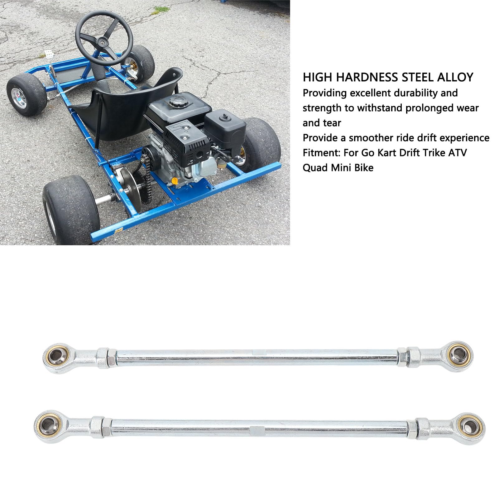 Kit Tirante Sterzo, per Go Kart Drift Trike ATV Quad Mini Bike, Foro Centrale 295 Mm, Diametro Foro 8 Mm, Lega di Acciaio Ad Alta Resistenza e Lunga Durata