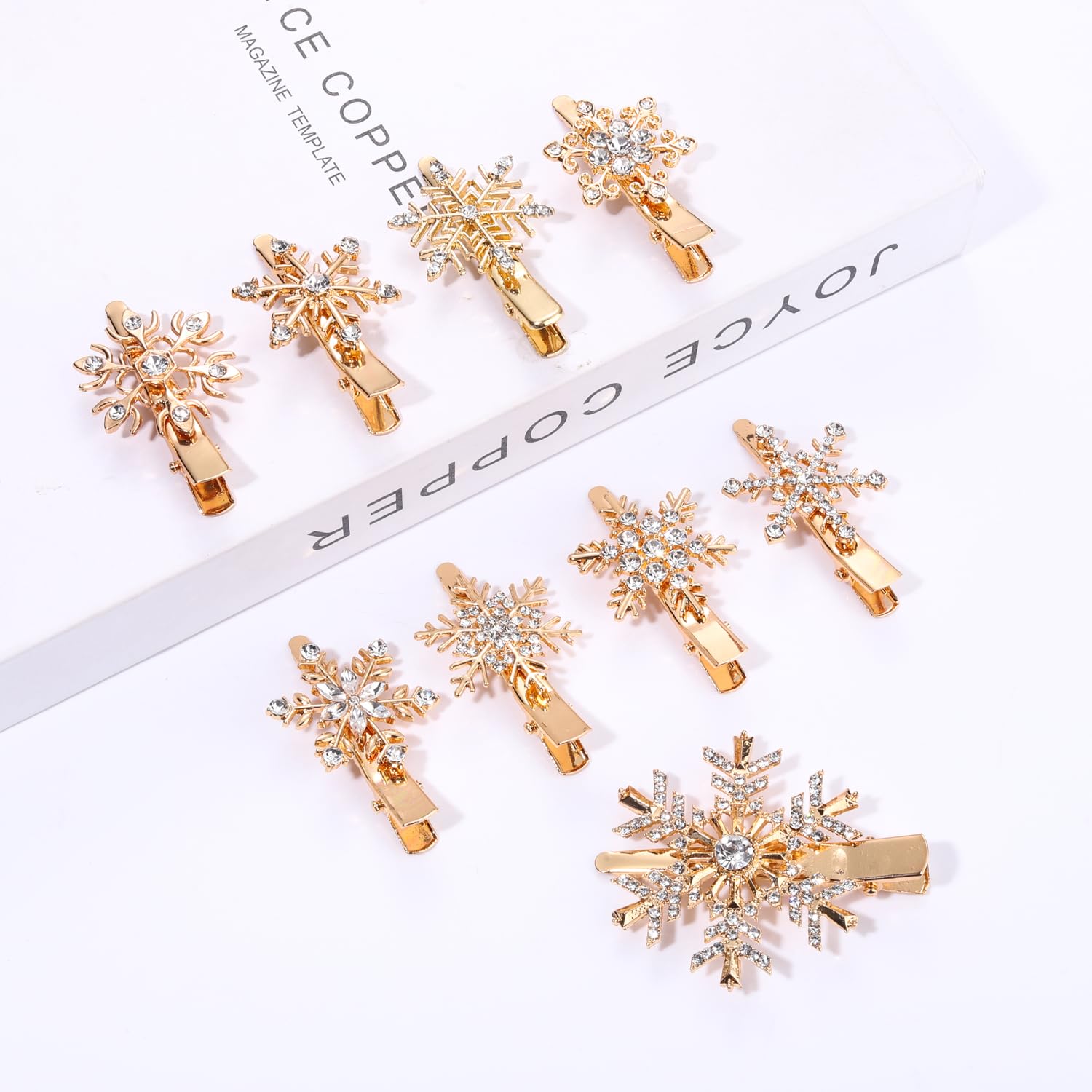 9PCS Snowflake Hair Clips for Women Christmas Hair Accessory Crystal Xmas Hairpins Cute Snowflake Holiday Hair Barrettes Christmas Outfits Party Accessories Jewelry Gifts (Gold) - Image 5