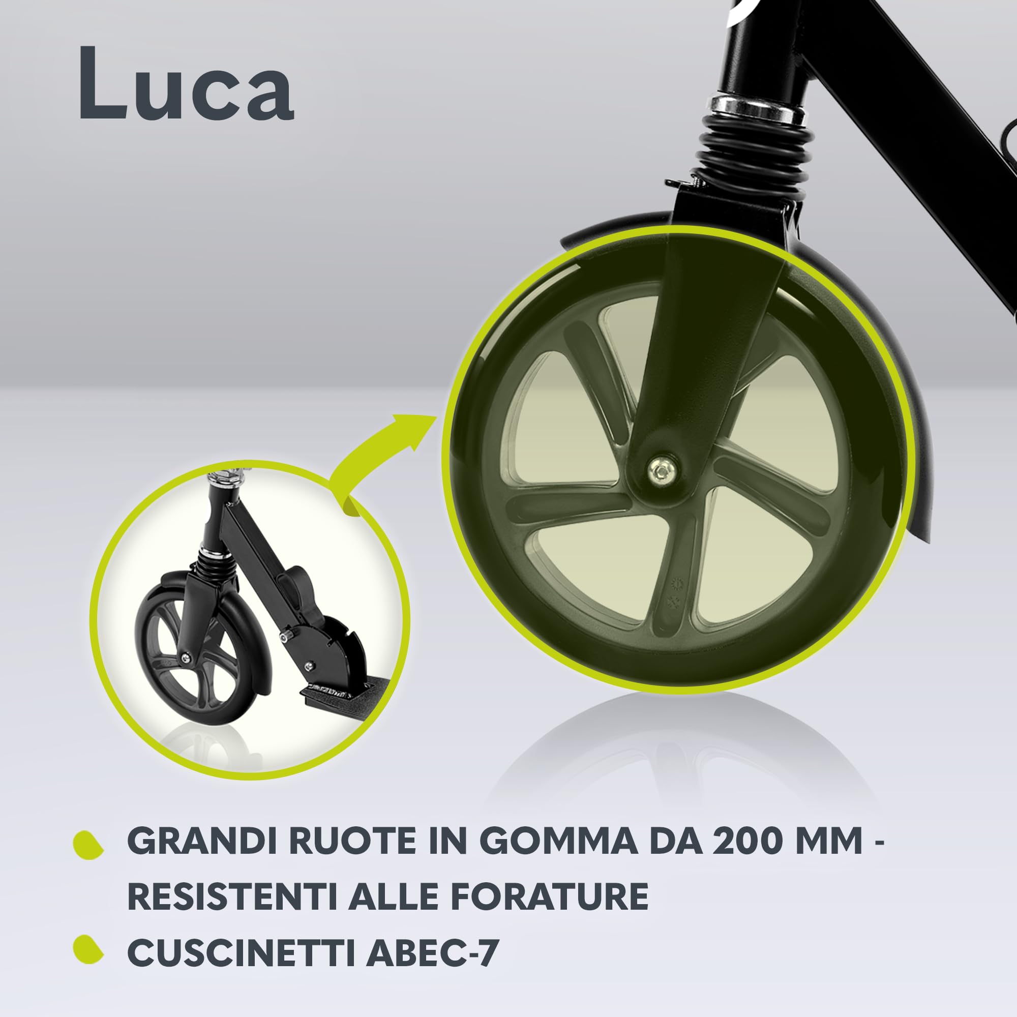 LIONELO LUCA Monopattino pieghevole per Bambini e adulti fino a Regiolable e leggero solo Costruzione solida Ruote Ammortizzatori ShockResist, Freno