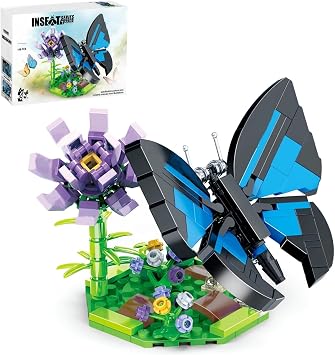 Ideas Insect Collection Toy Building Sets, Blue Morpho Butterfly with Flowers Nature Display Models for Home Decor, Fun Bug Gift for Animals Lovers Woman Teens Adults