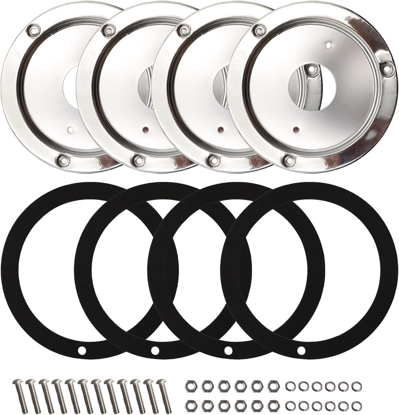 4PCS Watermelon Light Bunk Bracket Adapters Fit for 4 1/4'' Hole Round Marker Lights 304 Stainless Steel Bezel Covers with Mounting Brackets, Lights Not Included