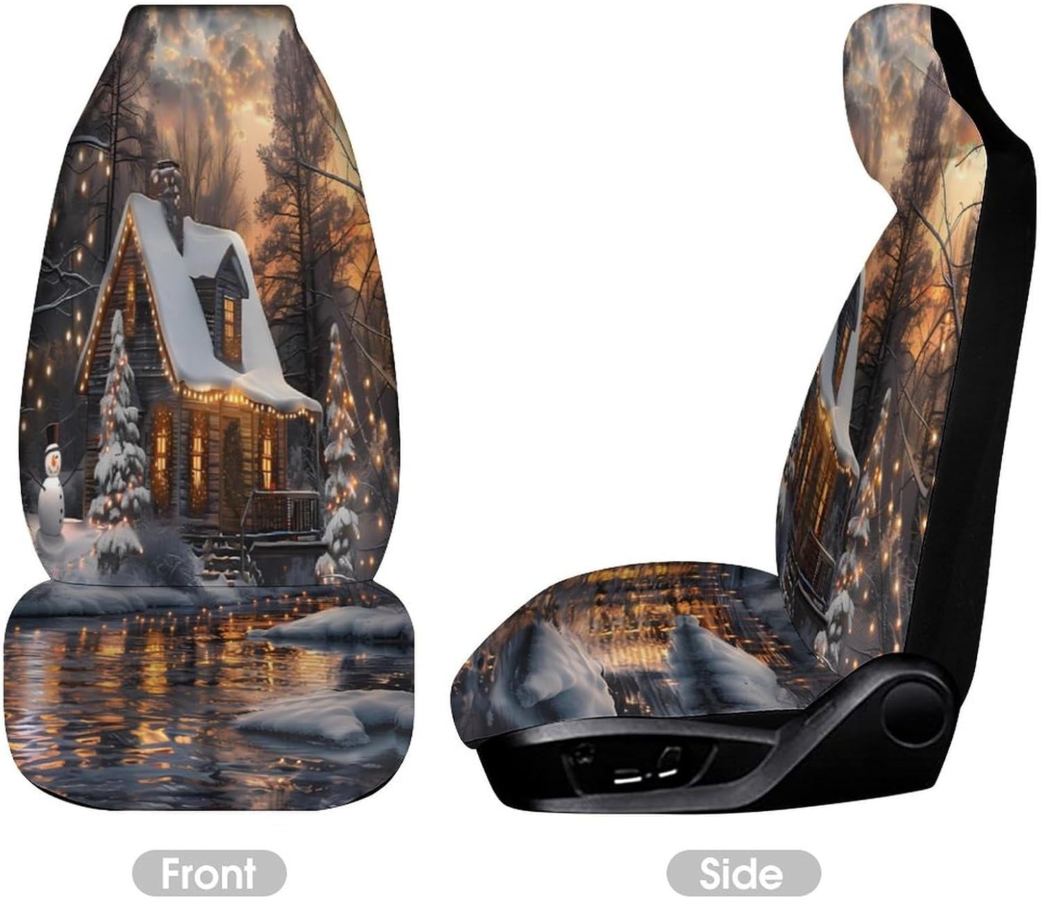 Snowmen Pine Tree House Car Seat Covers Automotive Seat Covers Car Seat Protector Auto Front Seats Protector for Most Cars 2PCS