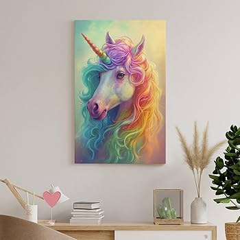 Amazon.co.jp: 絵画 カラフルなユニコーンインテリア 絵画 動物