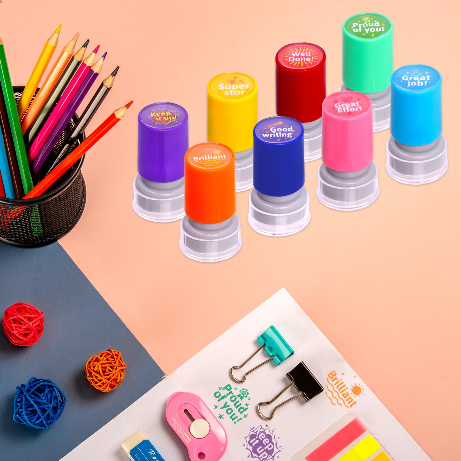 Set di timbri autoinchiostranti per insegnanti, per insegnanti, comportamento motivazionale, per bambini, studenti, ricompensa, incoraggiare i compiti a casa, test ben fatti, 8 pezzi