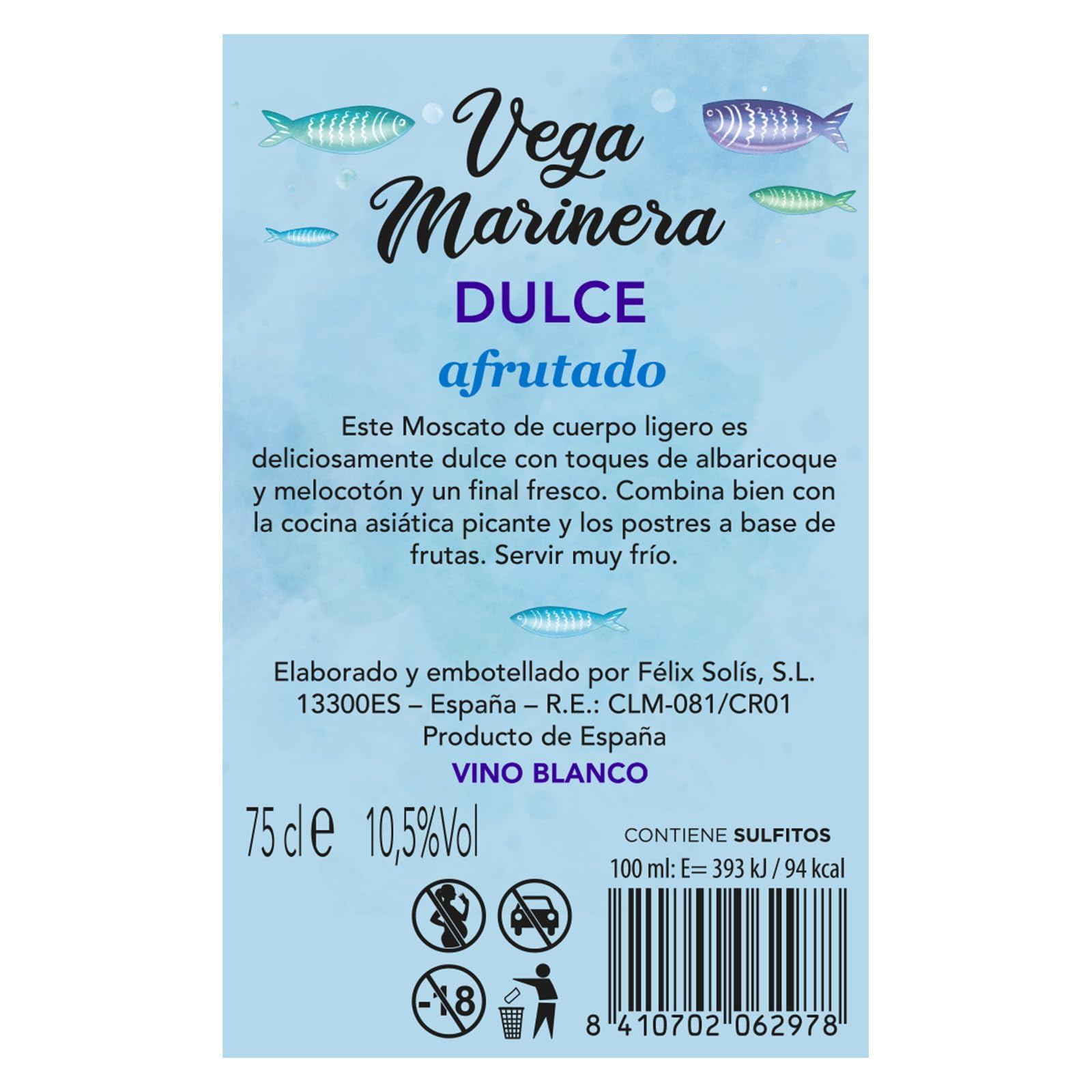 Vega Marinera Dulce Afrutado Blanco - Paquete de 6 x 750 ml - Total: 4500 ml
