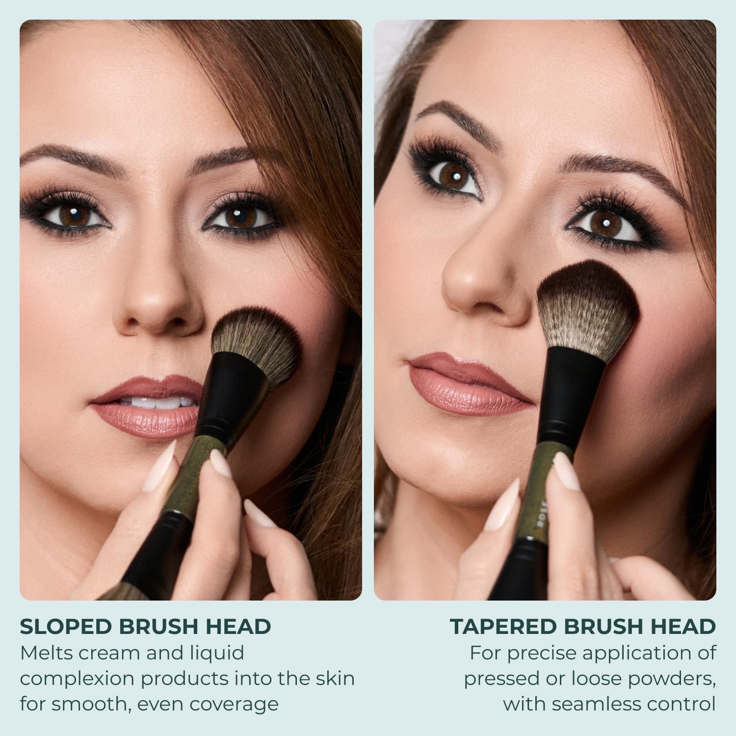 Rose and Ben Beauty D2 - Brocha para corrector y tez | Diseño de doble extremo para una mezcla sin costuras | Pulido y ajuste para maquillaje en crema, líquido y polvo | Fibras libres de crueldad