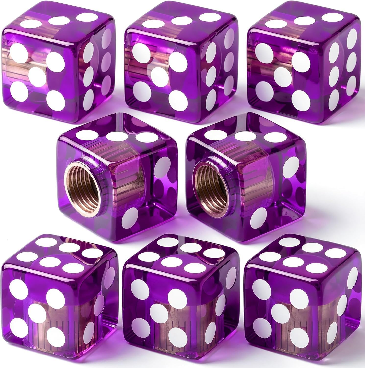 WOMGKDA Dice Shape Tire Valve Stem Caps 4PCS, Universal Copper Core Dustproof Tire Valve Covers for Cars, SUVs, Trucks, Motorcycles and Bicycles, Purple, 8 PCS