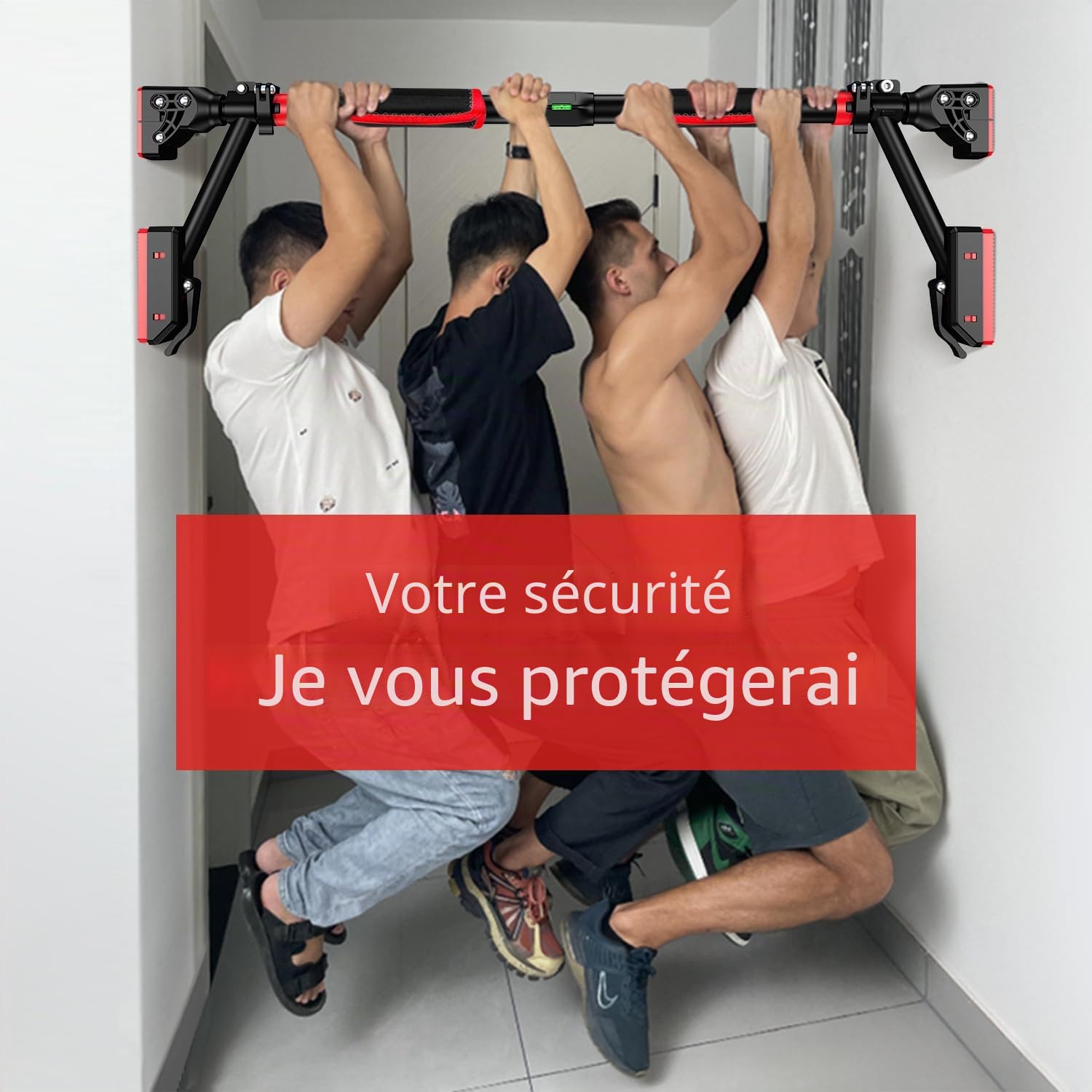 Barre de traction pour cadre de porte à accrocher sans vis et ne glisse pas, barre de traction professionnelle avec poignées rembourrées