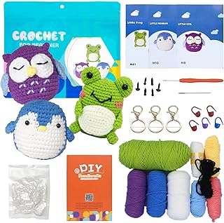 Yanpoake Crochet Kit for Beginners, 3PCS Crocheting Animal Kit for Adults and Kids, Crochet Starter Knitting Kit for Complete Beginners with Step-by-Step Instructions and Video Tutorials