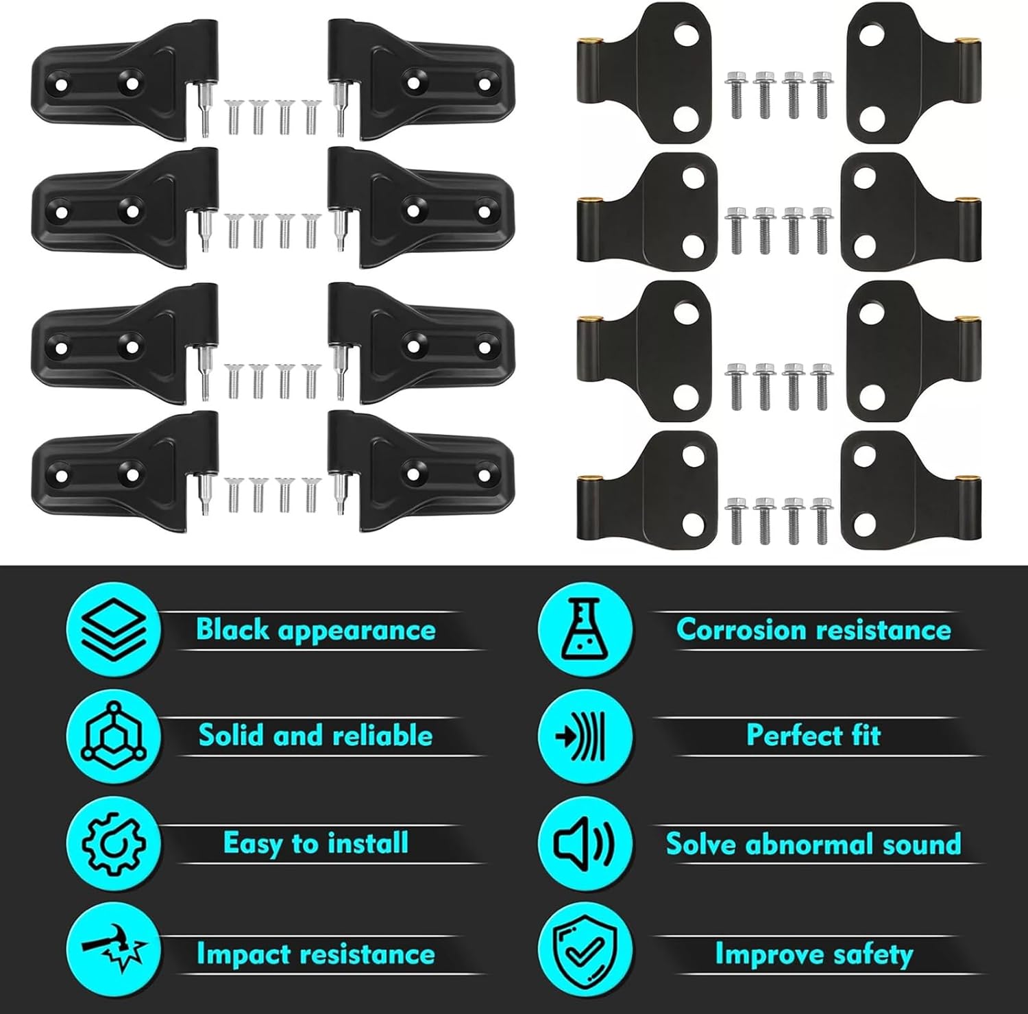 for Jeep Door Hinges Wrangler JL Inside and Outside 4 Door Hinge Assembly Kits Compatible with Jeep Wrangler JL & Gladiator JT 2018-2026 (16 Pcs w/ 36 Pcs Screws)