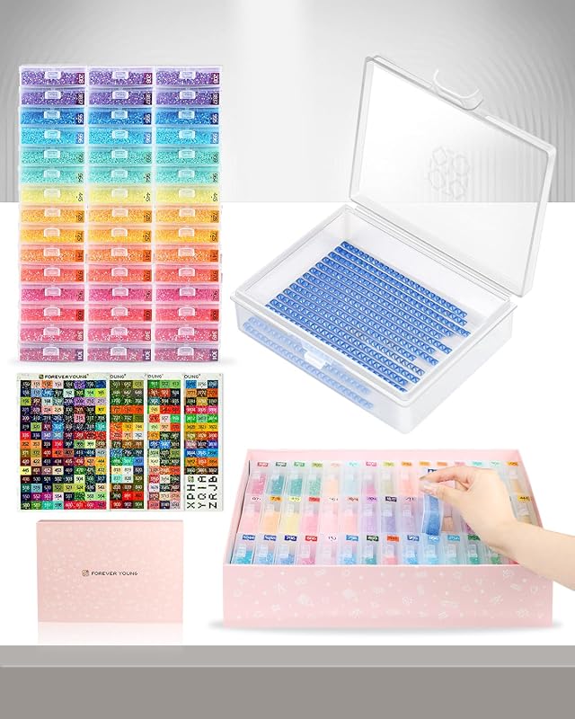 forever young 45PCS Diamond Painting Storage Containers Trays | 2-in-1 design keeps diamond art beads organized. Provides bead storage and line-up, with a box package for a tidy workspace.