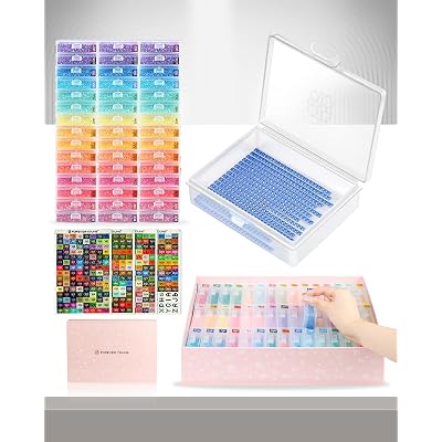 forever young 45pcs Diamond Painting Storage Containers Trays, Diamond Art Accessories Diamond Painting Trays with Lids, 2-in-1 Storage, Bead Storage & Line-Up, Box Package