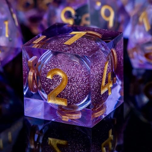 Miniatura 23 de ARUOHHA juego de dados de núcleo líquido DND, juego de dados de 7 piezas de resina con bordes afilados RPG rojo azul poliédrico D y D con caja