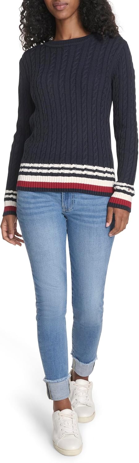 Tommy Hilfiger Womens Cotton Crewneck Cable Sweater - Image 2
