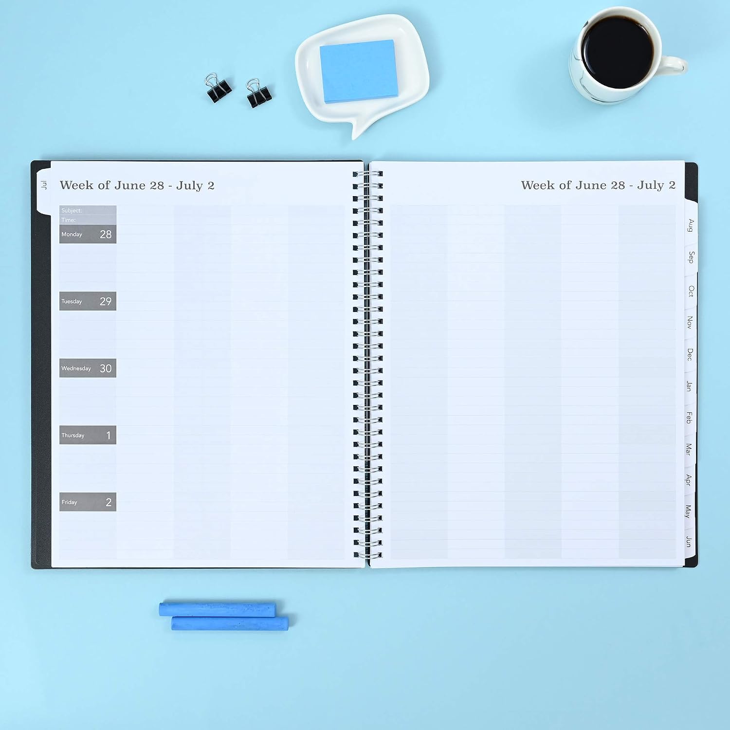 Blue Sky 2021-2022 Academic Year Teachers Weekly & Monthly Lesson Planner, 8.5" x 11", Flexible Cover, Wirebound, Black (134433)
