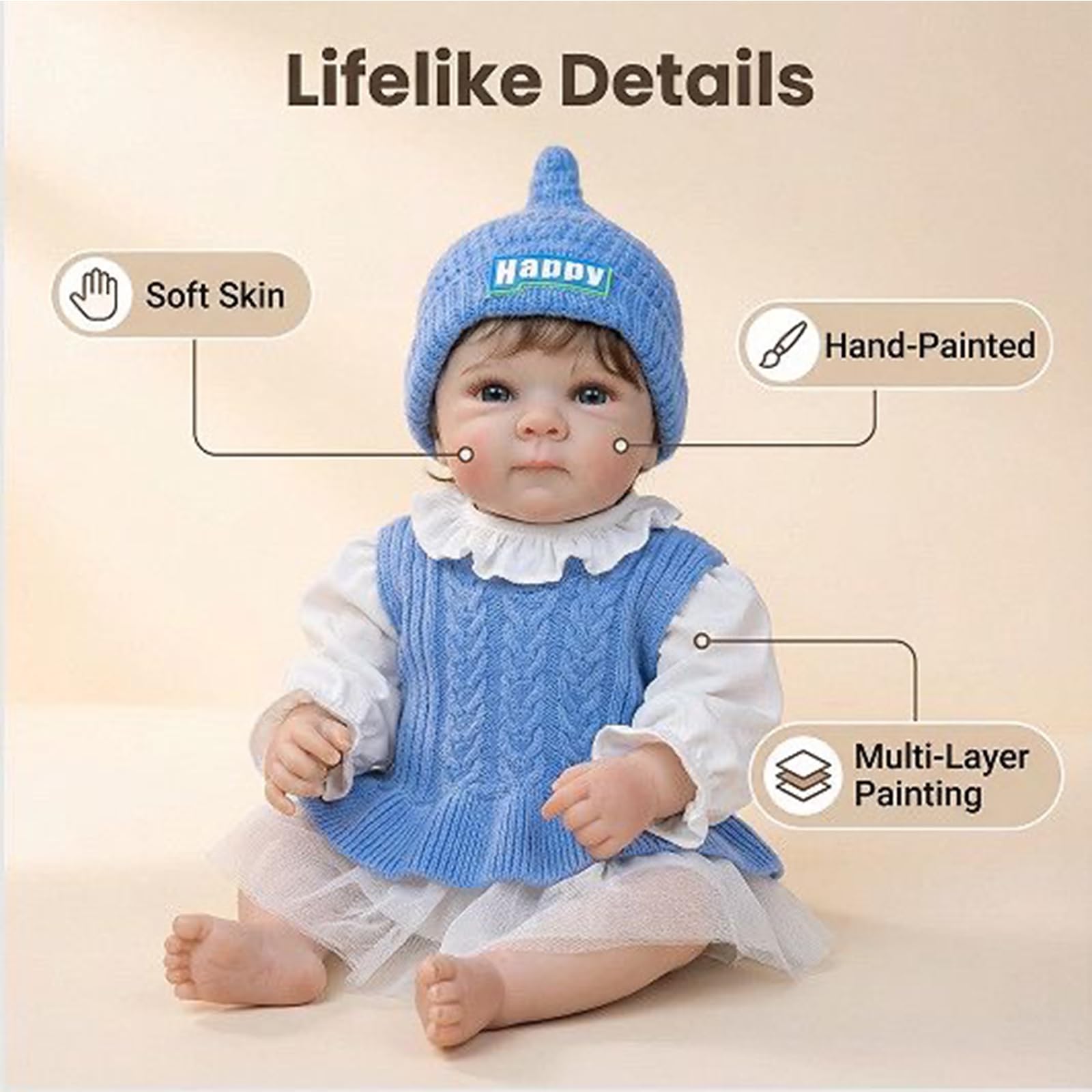 Realistische Reborn Baby Puppen Junge 20 Zoll Neugeborenen Vinyl Vollkörper Silikon, die echtes Leben Lebensechte Kleinkind mit blauen Augen