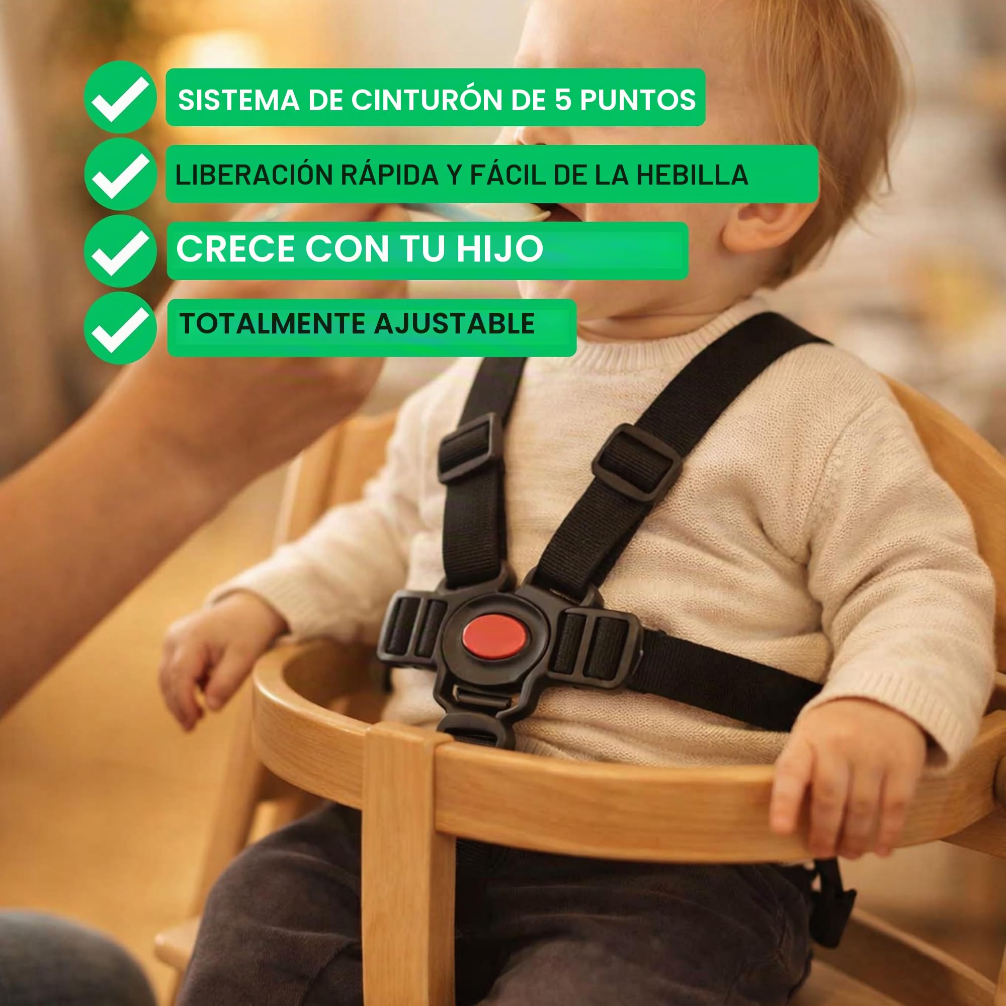 Sistema de arnés de 5 puntos para trona, 1 Set, compatible con Hauck, Stokke Tripp Trapp, Roba, en Negro, arnés para trona con 2 almohadillas de arnés y 1 clip de pecho