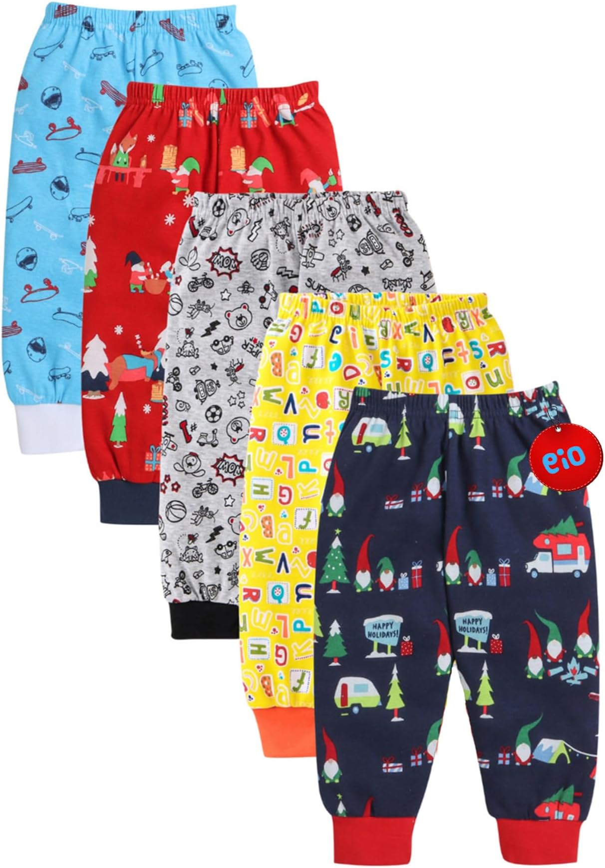 Boys And Girls Cotton Regular Fit Pajama Pants Pack Of 6 (2-3 Years, Boys Print), Multicolor