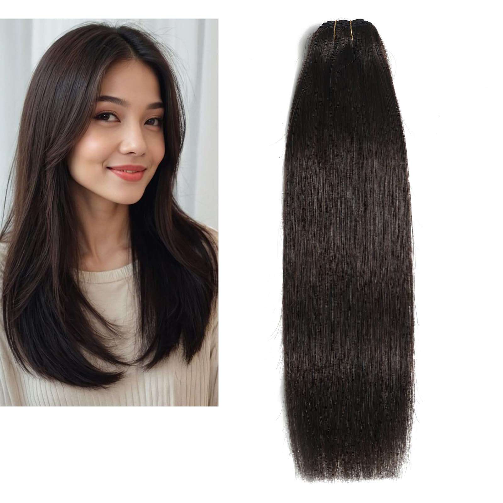 9A Tressen Extensions Echthaar 28inch/70cm Dunkelbraunes 2#, 100% Menschliches Haarverlängerungen Weaving Bundles 100g/pc