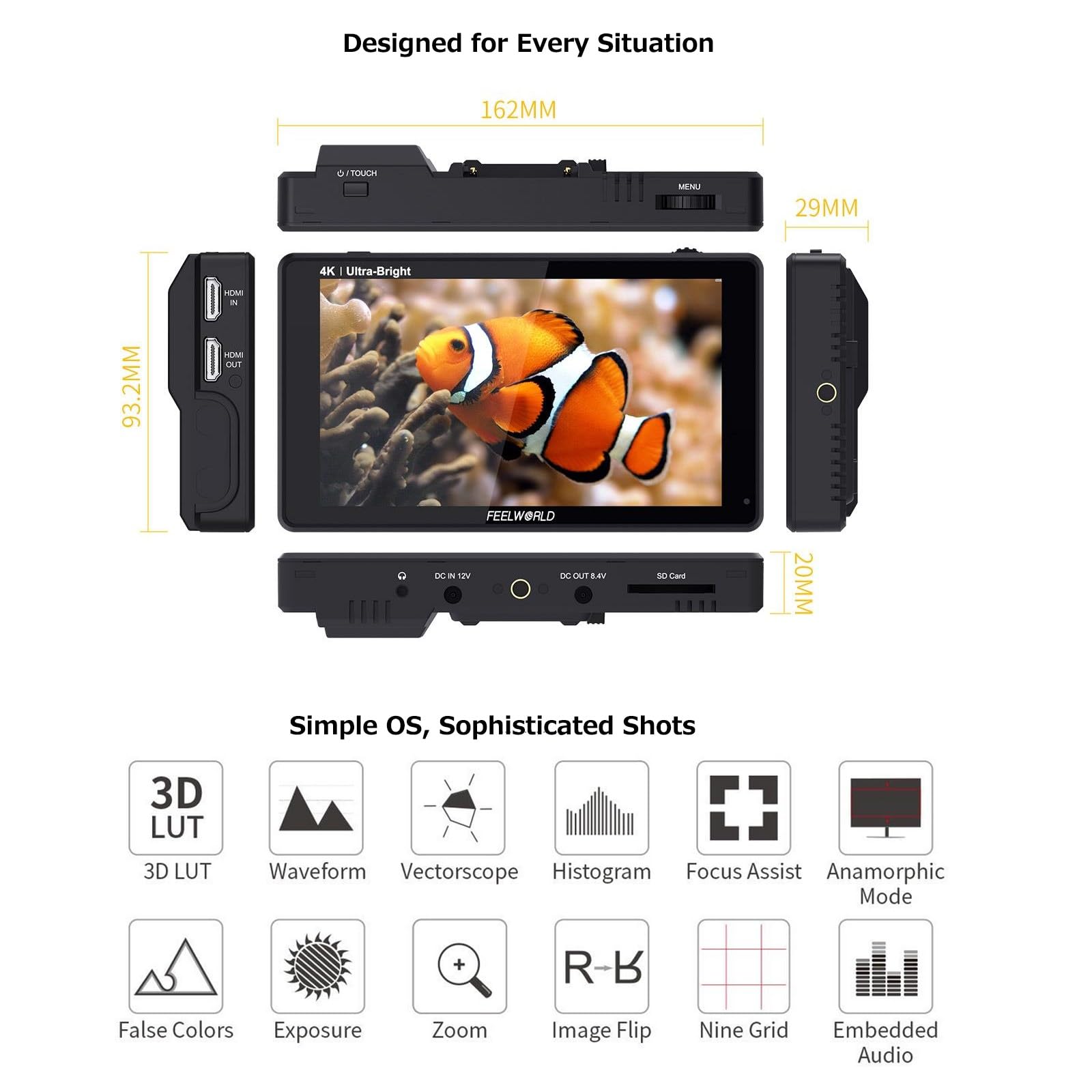 Amazon | FEELWORLD LUT6 + NP-F750バッテリー，6インチ超高輝度 