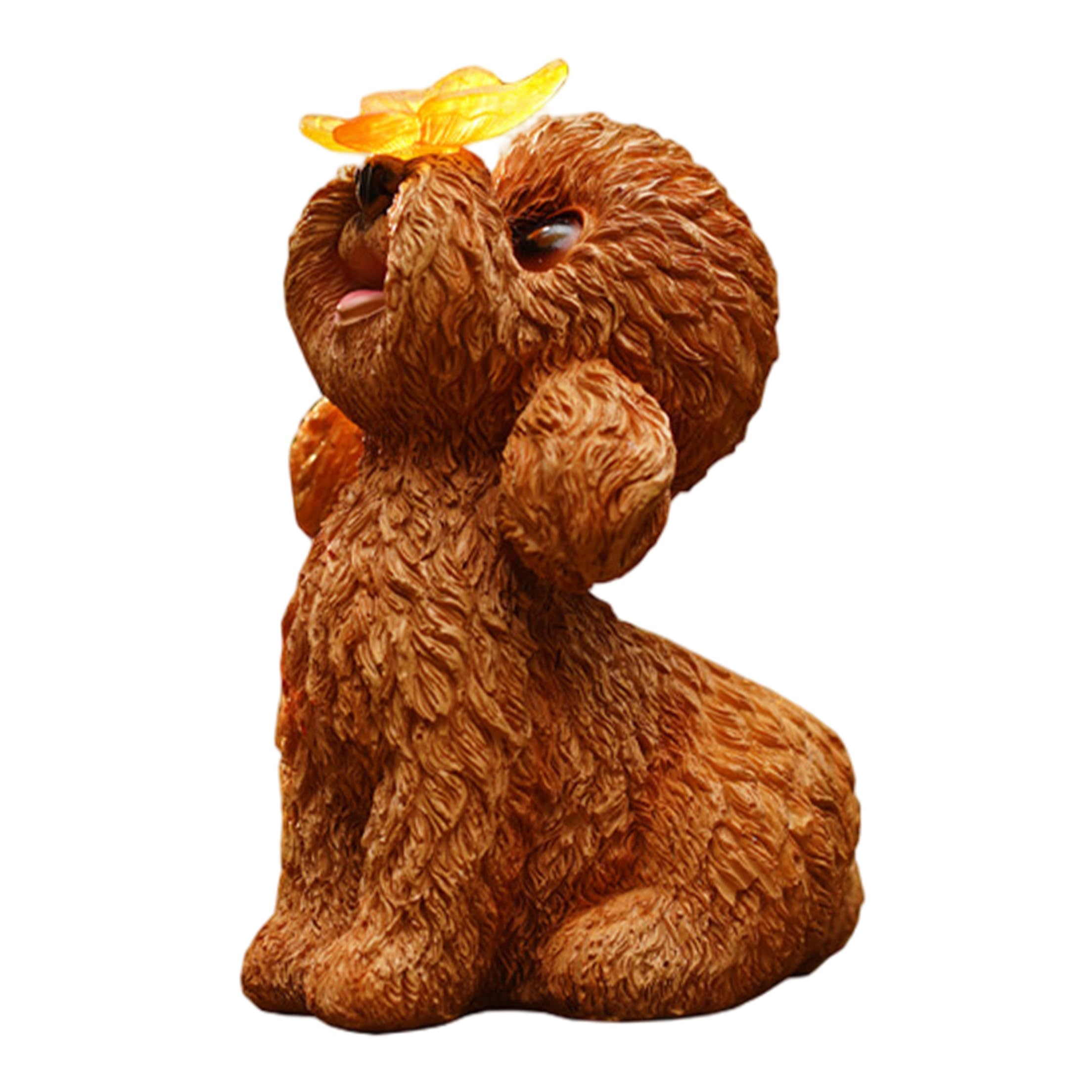 Striegro Dog Statues Outdoor, Solar Garden Statue - Smart Light-control Dog Statue Outdoor, Cute Teddy Figurine With Butterfly Light For Yard Decor, Brown..
