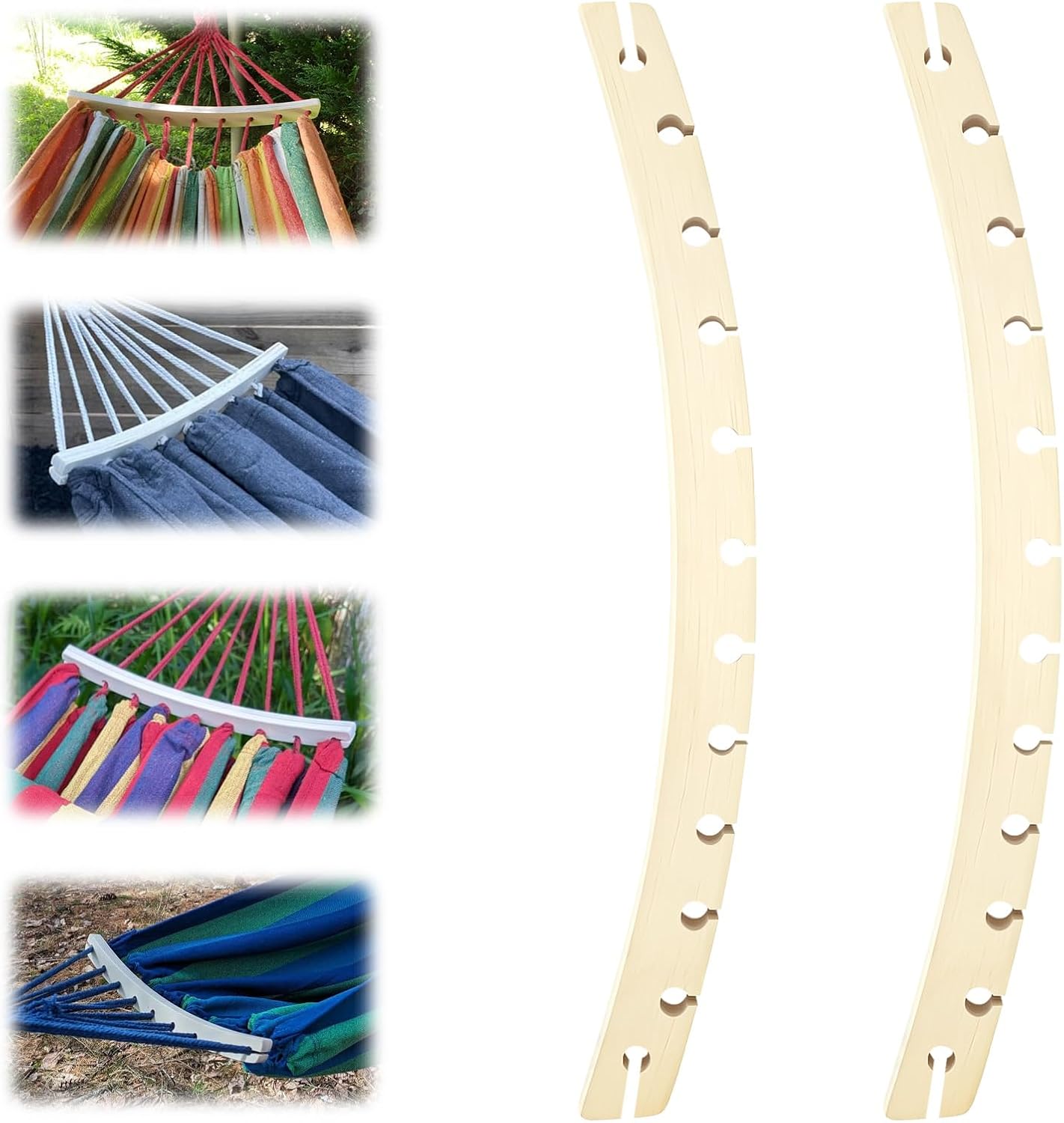 2pcs 12 Hole Detachable Wooden Hammock Spreader Bars, Durable Replacement Accessories Bars for Outdoor Hanging Hammocks Durable