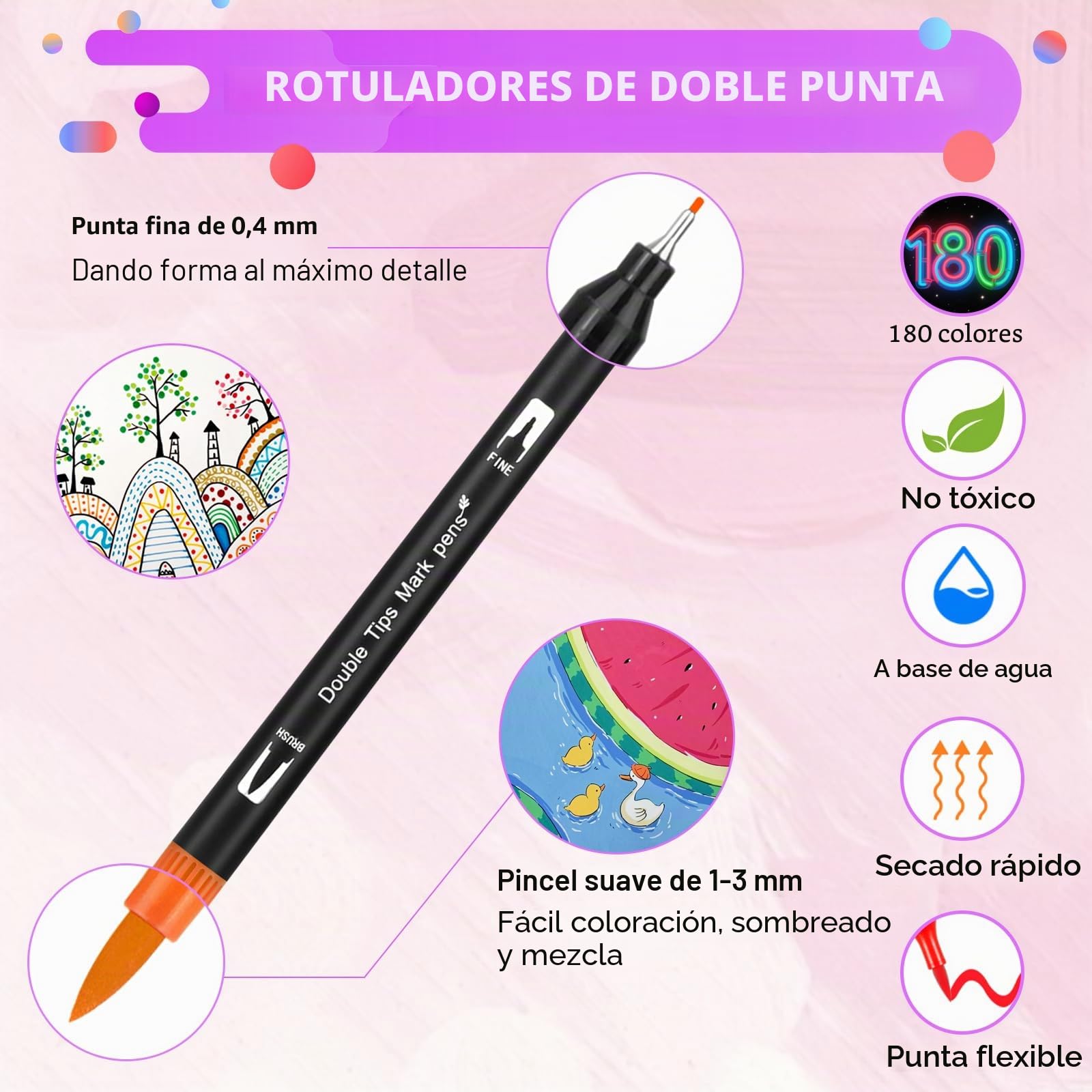 180 Rotuladores Lettering Doble Punta (Punta pincel & fina)