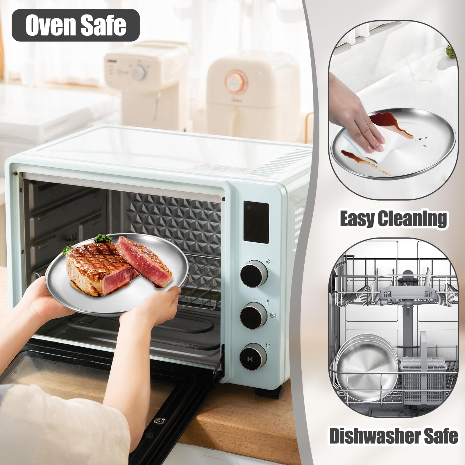 Set di 8 Piatti in Acciaio Inossidabile 20 cm – Piatti Rotondi in Inox Riutilizzabili e Lavabili in Lavastoviglie, Piatto da Portata, Barbecue, Campeggio, Pique-Nique, Cucina e Uso Quotidiano