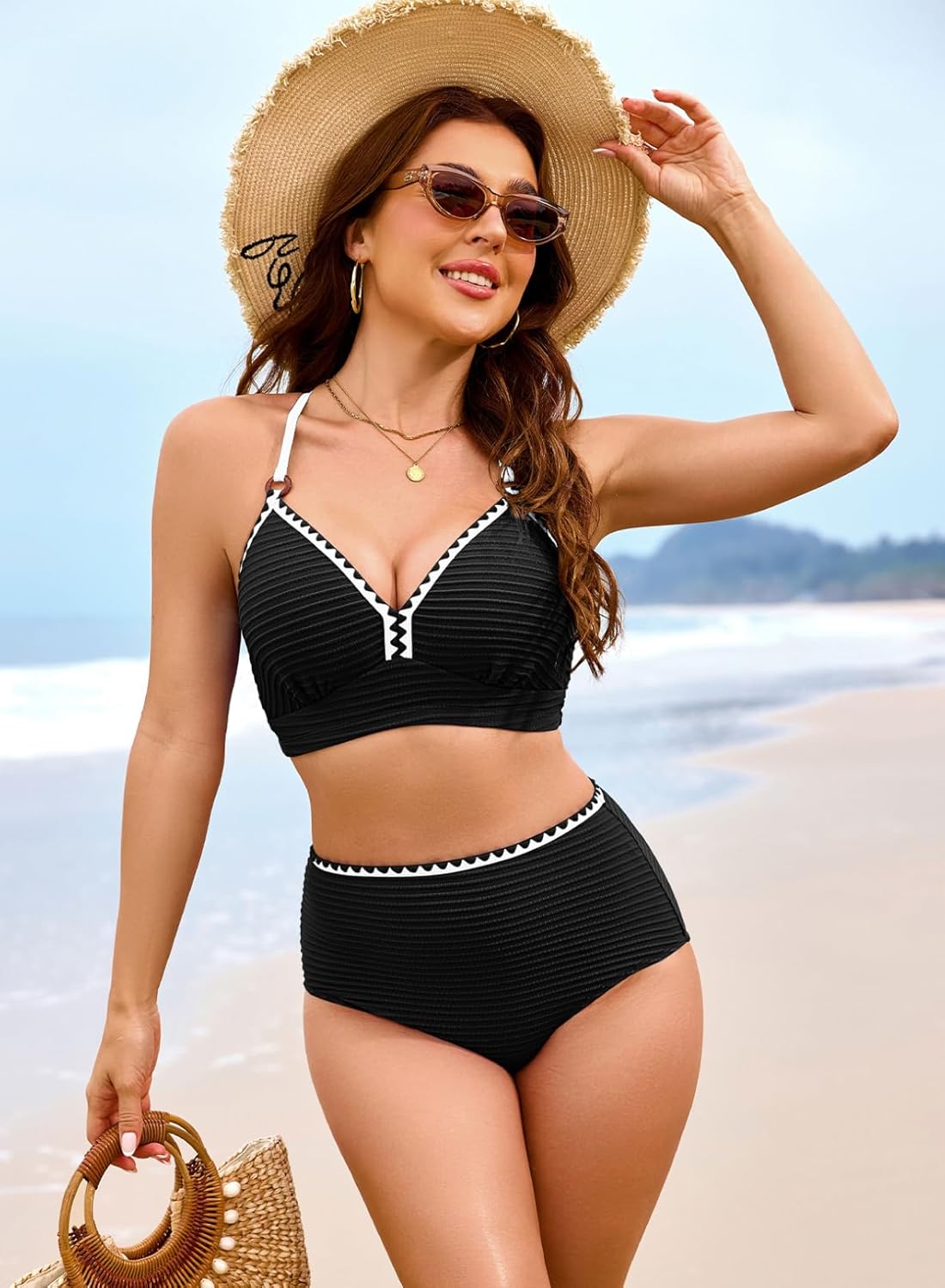Pink Queen 2026 Women's High Waisted Bikini Sets V Neck Two Piece Swimsuit Color Block High Cut Bathing Suits - Image 5