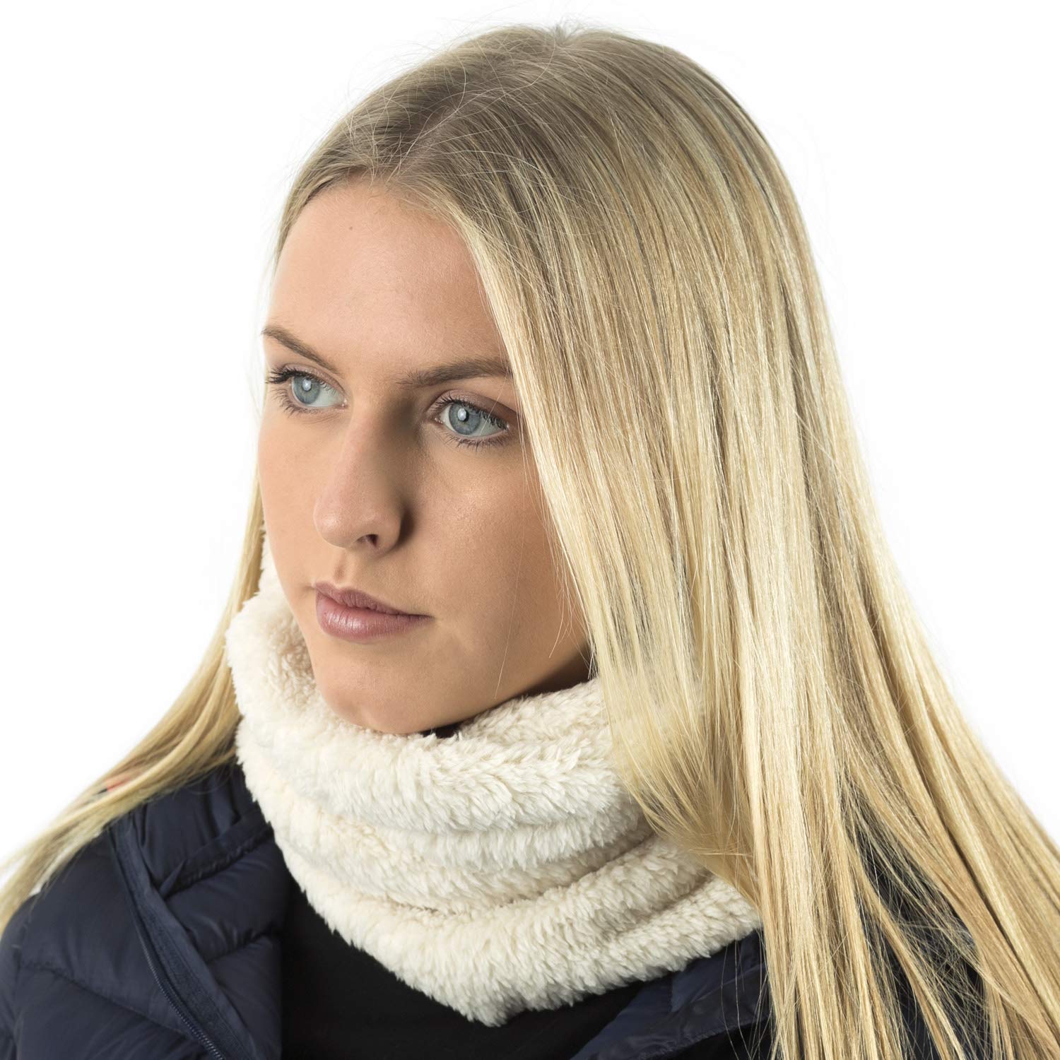 TOSKATOK Unisex Mens Ladies Kids Cosy Warm Snug Teddy Fur Fleece Ultra Soft Microfibre Dense Pile Balaclava Hood Snood Neckwarmer - Cream
