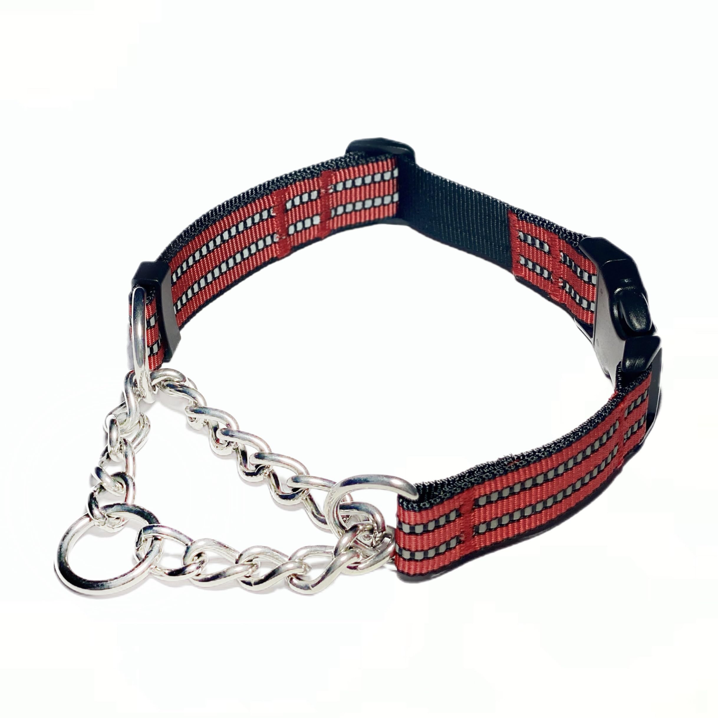 QICHENMAO Martingale Collars for Dogs, Heavy Duty Stainless Steel Chain Training Collar, Reflective Nylon Adjustable Collar with Quick Release Buckle,