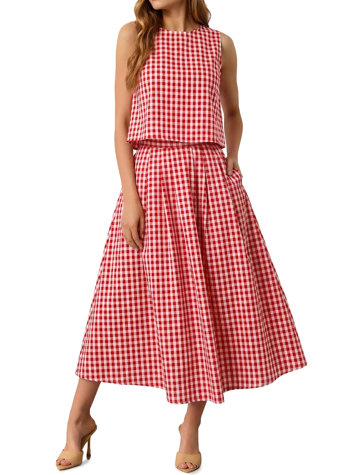 Tankaneo Womens 2 Piece Skirt Sets Summer Striped Tank Tops Midi Dress 2026
