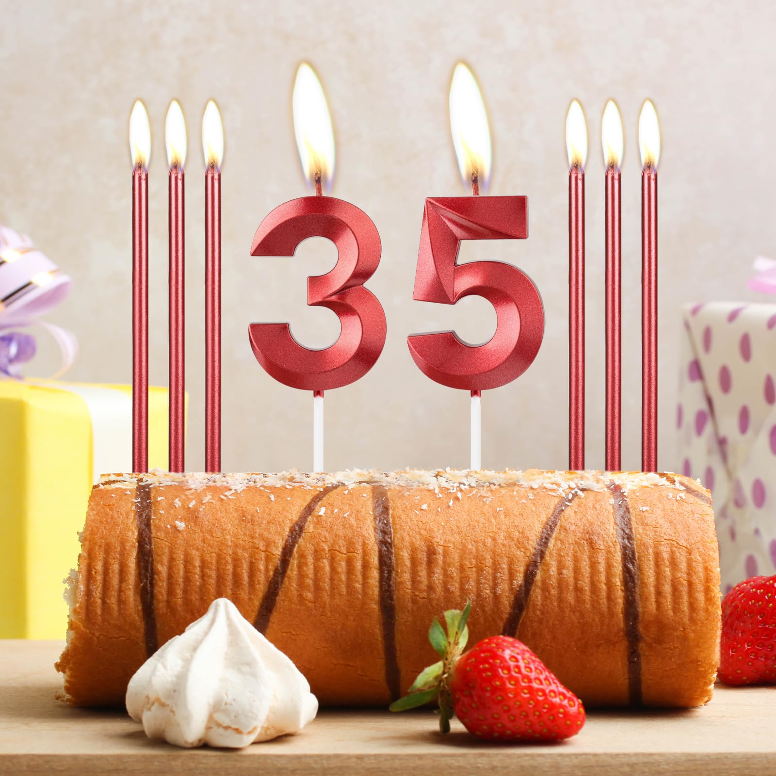 mciskin Czerwone świece urodzinowe 30 - wzór 3D świeca z numerem 30 na tort z 6 szt. długich/cienkich świec, czerwona ozdoba na tort dla kobiet, artykuły dekoracyjne na 30. urodziny, dekoracje na 30