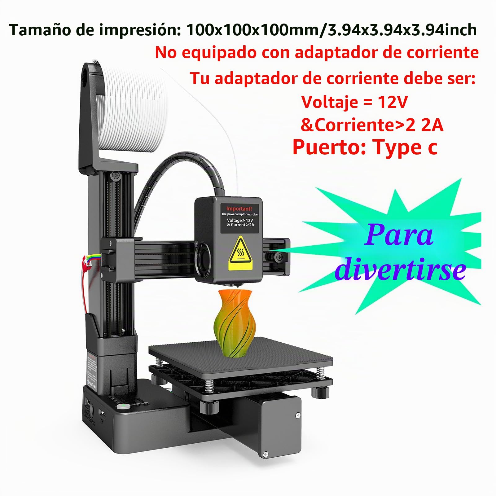 Impresora 3D EasyThreed K10 para Principiantes, 100X100XMm, Plataforma Extraíble, Impresión con una Sola Tecla para Principiantes, Enseñanza en Casa (Enchufe Europeo)