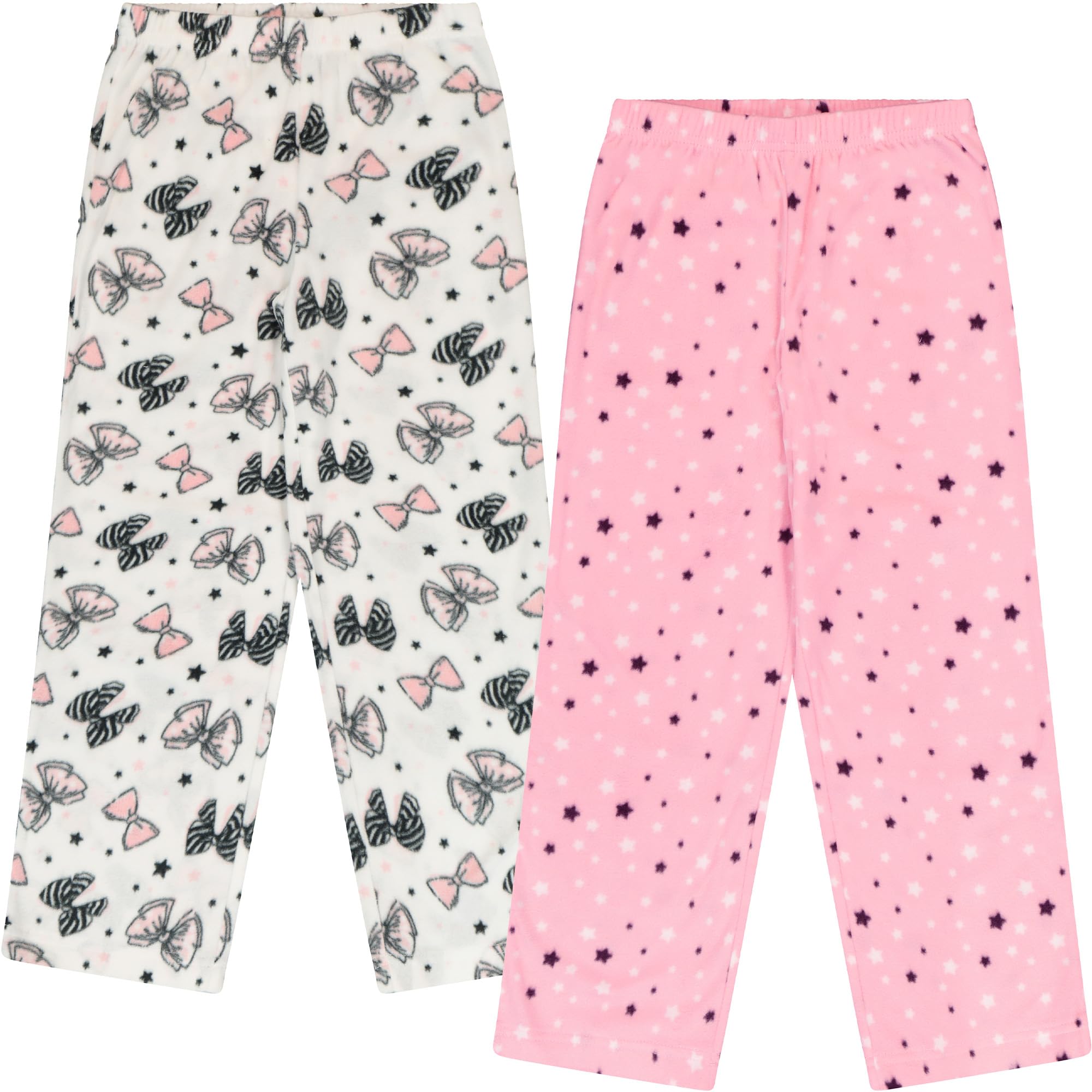 Photo 1 of ***Photo and description for reference purposes only***Mad Dog Girl's Pajama Pants - 2/3 Pack, Soft Micro Fleece Fashion Sleepwear Lounge. Sizes: 6-16, 2 Pack, 6-8, Pink Bow&Butterfly/Pink Stars