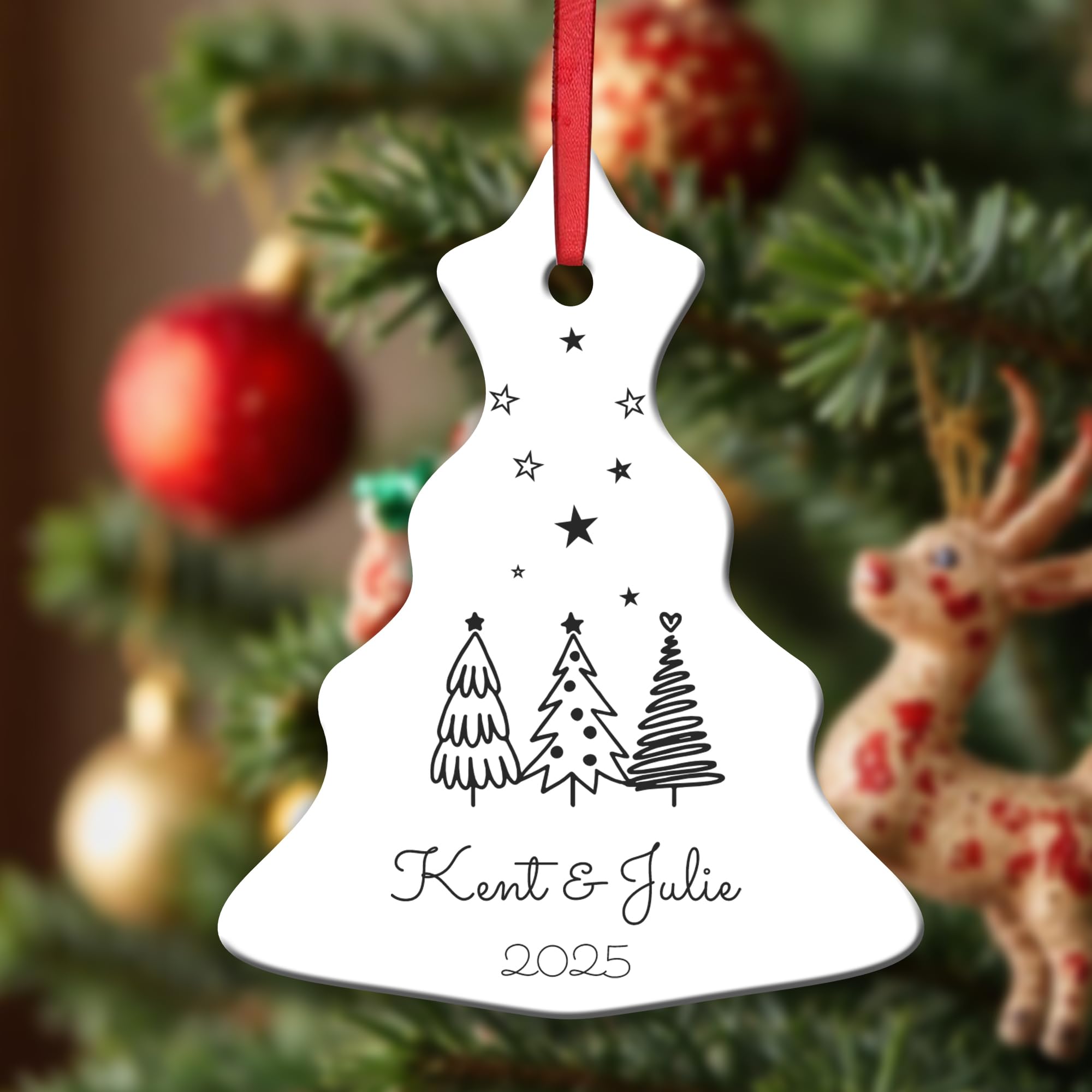 Kreatesquare White Personalised Christmas Baubles Tree Shape Ceramic Christmas