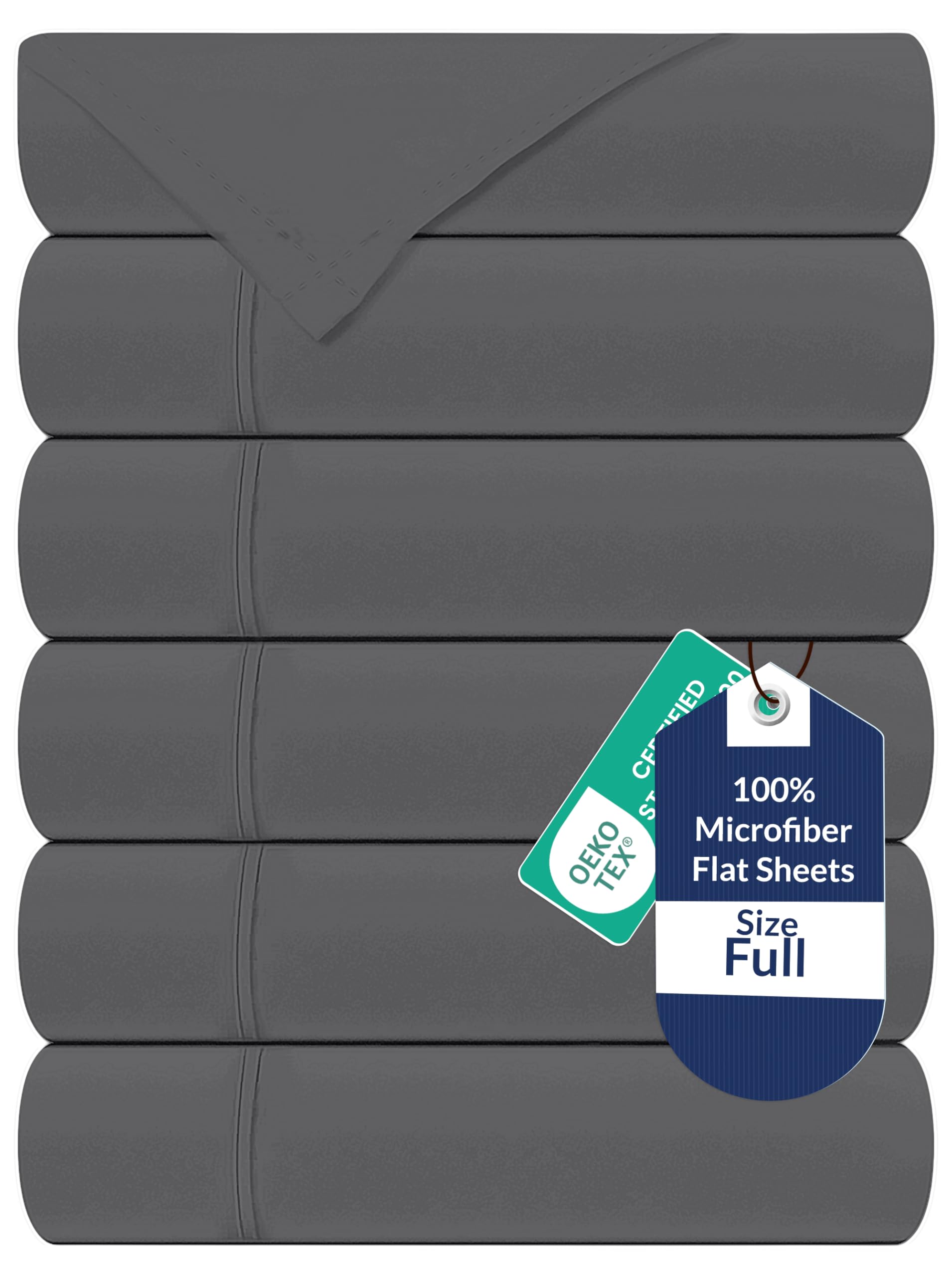 Royale Linens 6 Pack Bulk Flat Sheet Set - Top Sheets - Soft 1800 Microfiber - Wrinkle &amp; Stain Resistant - for Hotel, Massage Table, Hospital, Dorm - Full Flat Sheet Sold Separately (Full, Grey)